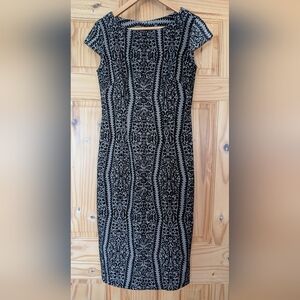 Marc New York Andrew Marc Black/Tan Floral Velvet Lace Midi Dress Size 2